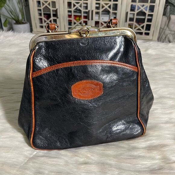 Oroton Australia Leather Vintage Handle Bag in Black/Brown - Picture 10 of 11